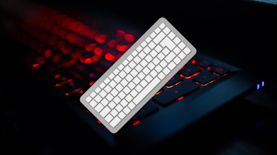 An RGB keyboard with a keyboard icon overlayed implying the examining of a computer keyboard.